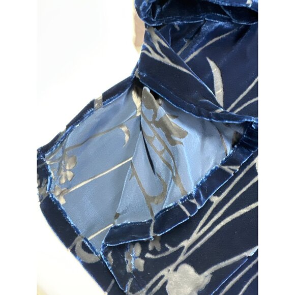 Vintage QVC Yi Lin Womens Small Navy Blue Velvet Burnout Brocade Floral Top New - Picture 3 of 7